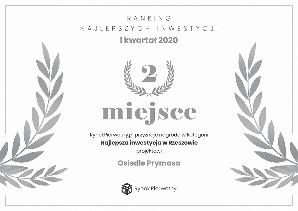 dyplom za zajęcie II miejsca w rankingu inwestycji