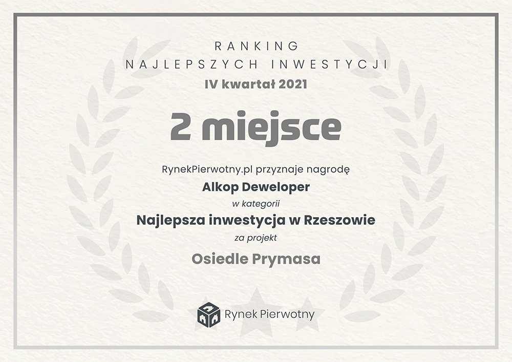 dyplom za zajęcie II miejsca w rankingu inwestycji